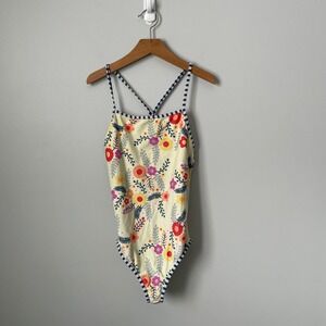 Patagonia One Piece Swimsuit Floral Print Yellow Blue Swimsuit Size Girls XXL